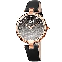 Burgi BUR225 Genuine Leather Women’s Watch – Sparkling Ombre Glitter Dial with 12 Swarovski Crystal Markers, Polished Bezel, Precision Quartz