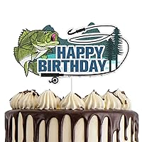 Birthday Cake Topper For Men Boys Glitter Gone Fishing Cake Decor Fishing Party Decorations Supplies Fisherman Big Fish Cake Toppers