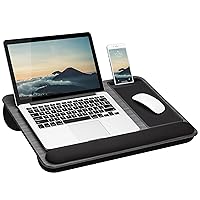 LAPGEAR Home Office Pro Lap Desk with Wrist Rest, Mouse Pad, and Phone Holder - Gray Wood Grain - Fits up to 15.6 Inch Laptops - Style No. 91595