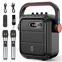 JYX 66BT Karaoke Machine with 2 UHF Wireless Microphones, Portable Bluetooth Speaker PA System with Shoulder Strap, Subwoofer Support TWS, Radio, AUX In, REC, Bass&Treble for Party/Meeting/Adults/Kids