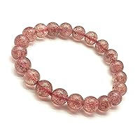 Natural Strawberry Quartz 9 mm Round Smooth Beads Stretchable 7 inch Bracelet Healing/Meditation/Prosperity