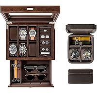 TAWBURY GIFT SET | Bayswater 6 Watch Jewelry Box (Brown) and Fraser 2 Watch Travel Case with Storage (Brown)