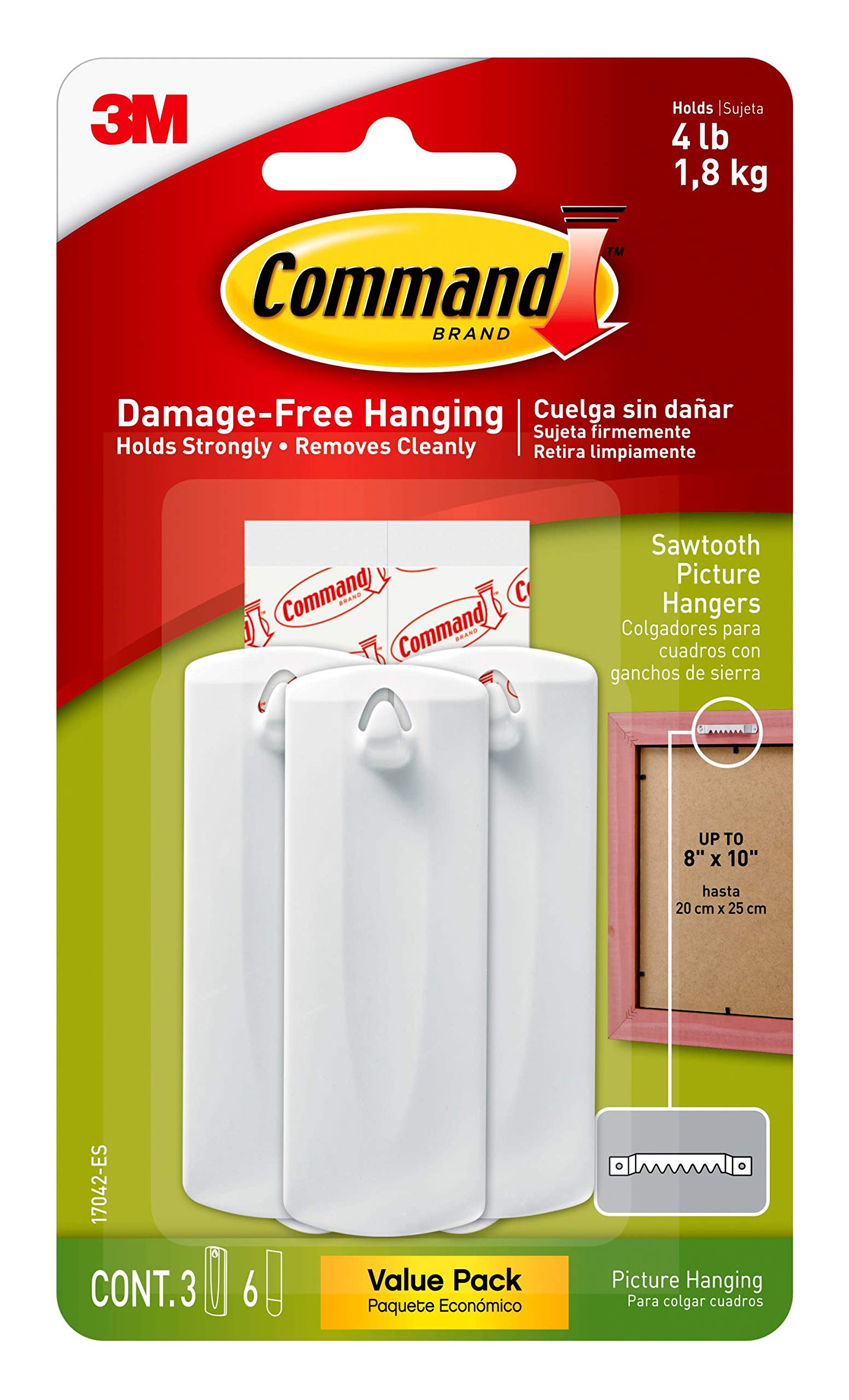 Command 10014485 Picture-Hanging Hooks, Large, White, 3 Count
