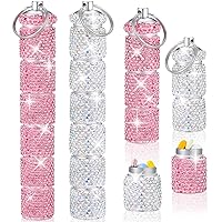 2 Pcs Bling Pill Case with Keychain Pill Container Rhinestone Stackable Portable Pill Box, Glitter Pill Bottle Waterproof Travel Pill Holder for Fish Oil Supplemen(Pink, AB Color)