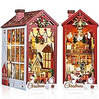 DIY Book Nook Kit: 3D Puzzle Christmas House with Furniture and LED, DIY Miniature House Kit Bookshelf Decor Wooden Dollhouse Creativity Gift for Adults Teens Kids Birthday Christmas