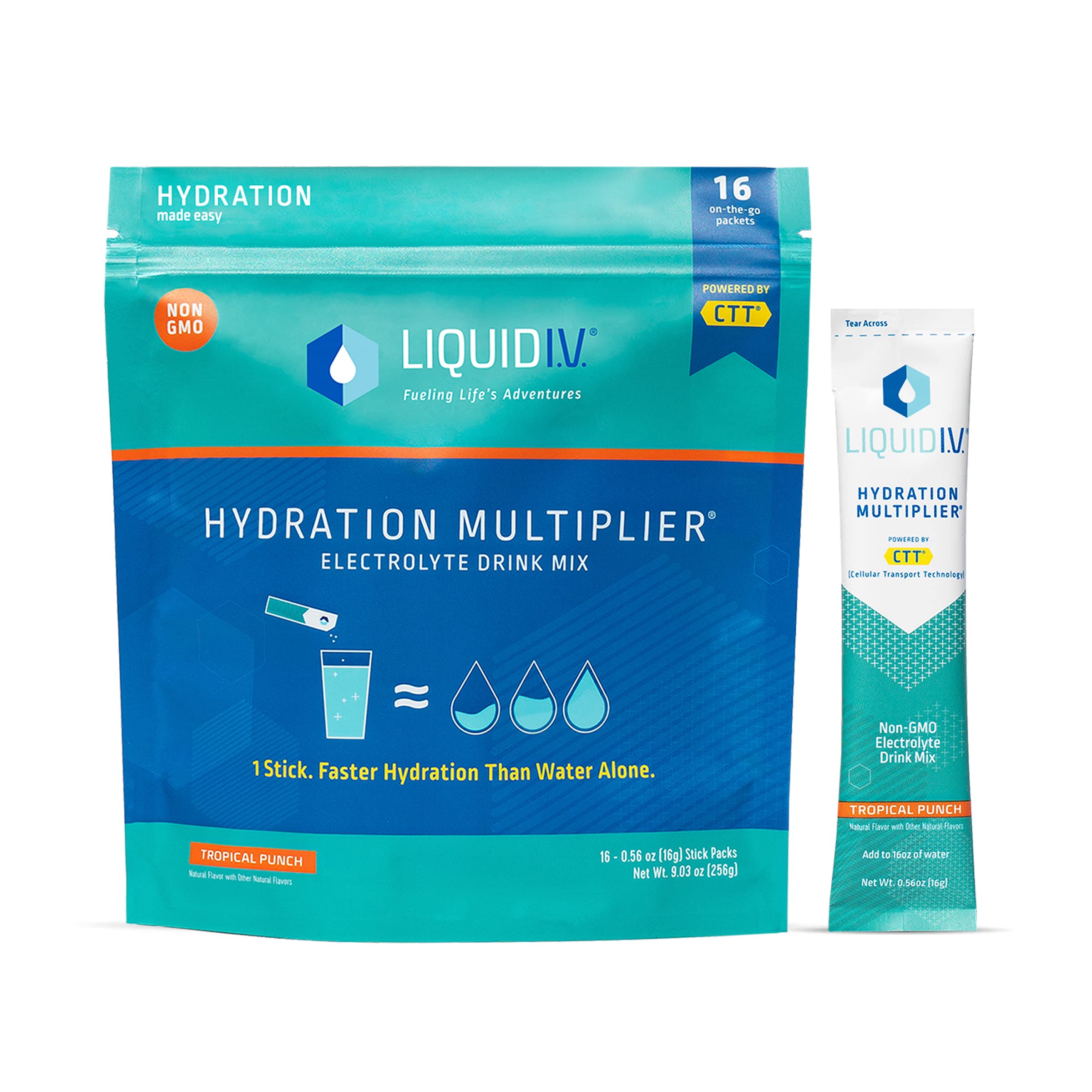 Liquid I.V. Hydration Multiplier - Tropical Punch - Hydration Powder Packets | Electrolyte Drink Mix | Easy Open Single-Serving Stick | Non-GMO | 16 Sticks