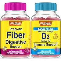 Prebiotic Fiber + Vitamin D3 1000mcg Sugar Free, Gummies Bundle - Great Tasting, Vitamin Supplement, Gluten Free, GMO Free, Chewable Gummy