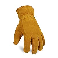 OZERO Work Gloves Winter Insulated Snow Cold Proof Leather Glove Thick Thermal Imitation Lambswool - Extra Grip Flexible Warm for Working in Cold Weather for Men and Women (Gold,Large)