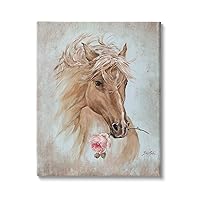 Stupell Industries Vintage Horse Portrait Equestrian Painting Pink Rose Floral, Designed by Debi Coules Canvas Wall Art, 16 x 20, Blue