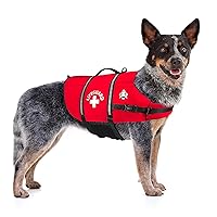 Paws Aboard Dog Life Jacket - Keep Your Canine Safe with a Neoprene Designer Life Vest - Perfect for Swimming and Boating - Red, Medium