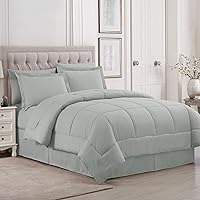 Queen Comforter Set 8 Piece Bed in a Bag with Bed Skirt, Fitted Sheet, Flat Sheet, 2 Pillowcases, 2 Pillow Shams, Queen, Dobby Silver