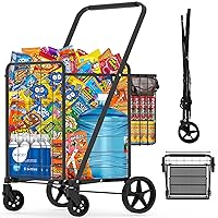 Folding Shopping Cart for Groceries, Jumbo Double Basket Shopping Cart with 360° Swivel Wheels & Waterproof Bag, Portable Heavy Duty Grocery Cart for Shopping Laundry-Hold Up to 320 LBS