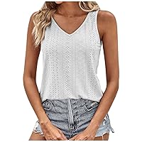 Tank Top for Women Loose Fit V Neck Sleeveless Tops Fashion Eyelet Embroidery T Shirts Summer Flowy Cami Blouse
