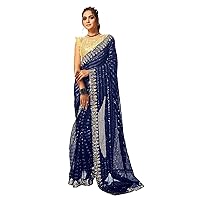 Elina fashion Georgette Sarees For Women Indian Party Wear Sequins Saree Sari & Unstitched Blouse