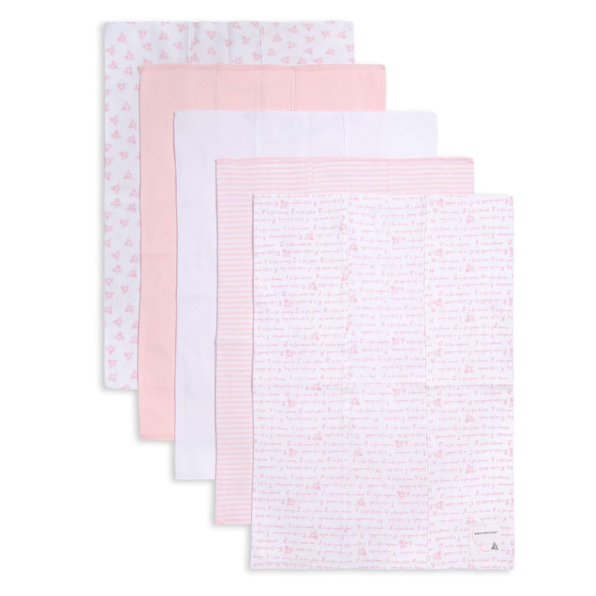 Burt's Bees Baby - Burp Cloths, 100% Organic Cotton Absorbent 5-Pack Drool Cloths (Blossom Pink Variety Prints)