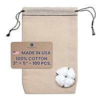 Muslin Bags - Drawstring Bags Small 100pcs - 3x5, Reusable Tea Bags, Jewelry Gift, Spice and Cotton Gift Sachet Bags - 100% Cotton - Made in USA - (Black Hem & Drawstring)