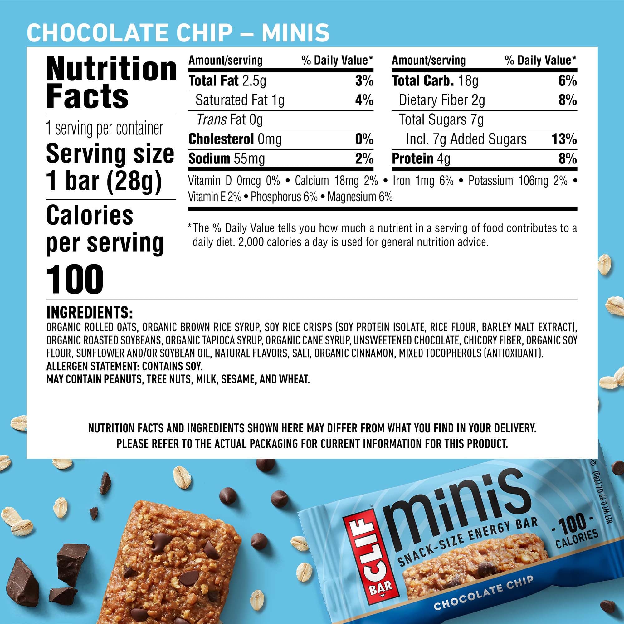 CLIF BAR - Chocolate Chip - Full Size and Mini Energy Bars - Packaging & Assortment May Vary - Amazon Exclusive - 2.4 oz. and 0.99 oz. (20 Count)
