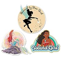 Hallmark Disney Pack of 3 Stickers for Water Bottles, Planners, Notebooks, Wall (Tinkerbell, Ariel, and Moana Decals for Kids, Teens, Adults)