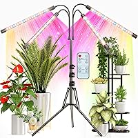 Grow Light with Stand, FRENAN Grow Lights for Indoor Plant with Red Blue & Full Spectrum, 10 Dimmable Brightness, 4/8/12H Timer, 3 Switch Modes, Adjustable Gooseneck, Suitable for Various plant Growth