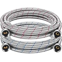 15FT Long Stainless Steel Washing Machine Hoses Hot and Cold Water Supply Hoses with 3/4'' Standard NPT connections Burst-proof No-leak Washing Machine Hoses 2 Pack