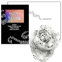 Smiling Wisdom - Music Happy Birthday Greeting Card and Scarf Gift Set - Black and White - Woman