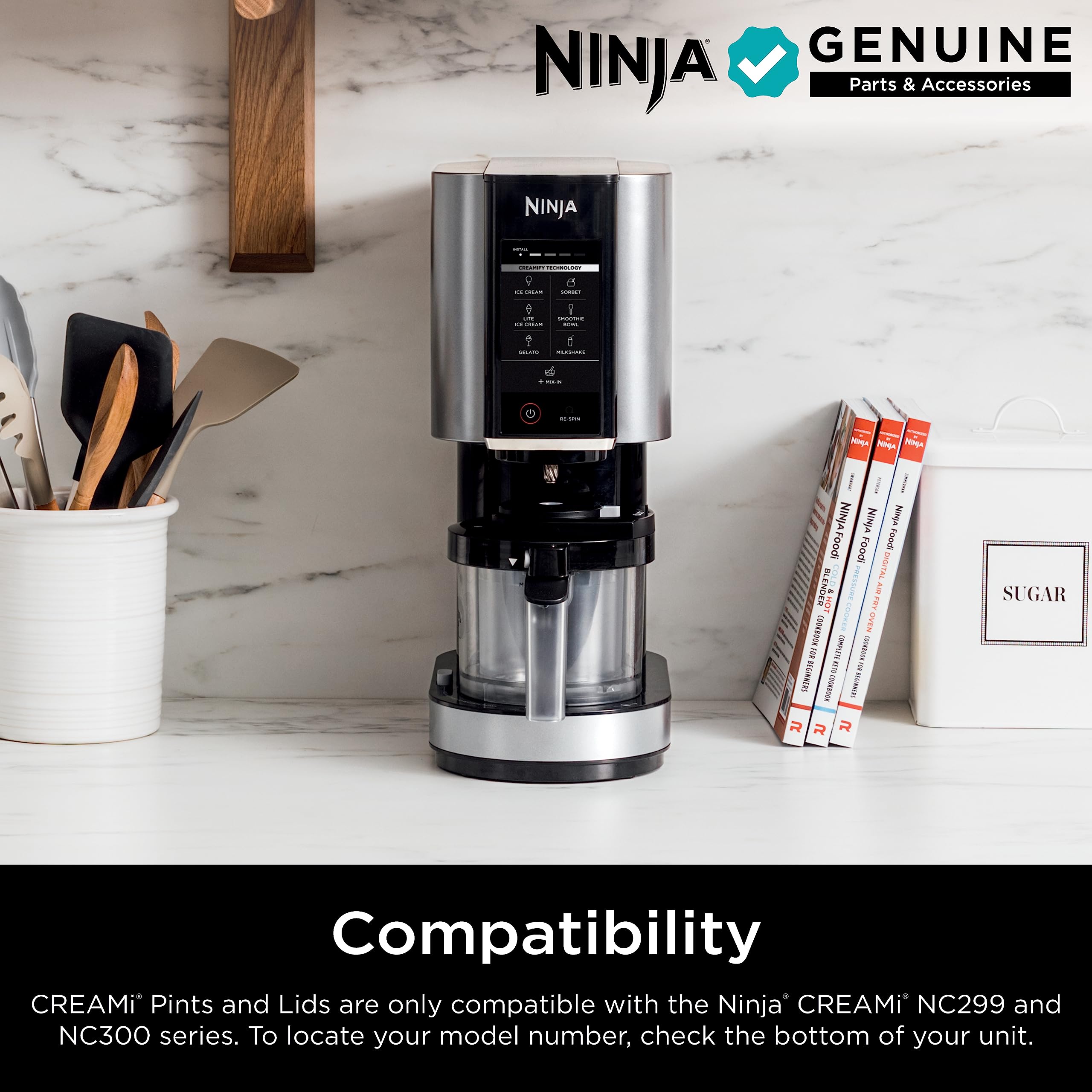 Ninja Creami Pints 4 Pack, Compatible with NC299AMZ & NC300s Series Creami Ice Cream Makers, Genuine Ninja Pint, BPA-Free & Dishwasher Safe, Color Lids, Clear/Grey/Lime/Pink/Aqua, XSKPLD4BCD​