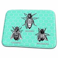 Queen Bee Worker Bee and Drone Bee on Mint Green Hexagons - Dish Drying Mats (ddm-219450-1)