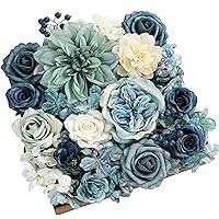 Artificial Dahlia Flowers Combo Realistic Fake Rose with Stem for DIY Wedding Bouquets Centerpieces Bridal Shower Party Home Decorations(Dusty Blue)