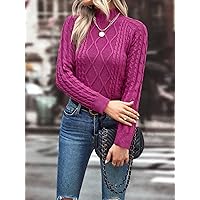 Women's Sweater Mock Neck Raglan Sleeve Sweater Sweater for Women (Color : Purple, Size : Small)
