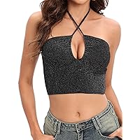 Women Going Out Shiny Glitter Metallic Festivals Party Rave Crop Tops
