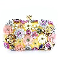 Oichy Clutch Purses for Women Colorful Floral Evening Bags Beaded Bride Wedding Purse Prom Cocktail Party Handbags (Yellow)