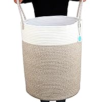 Casaphoria Tall Laundry Basket with Handles,Woven Cotton Rope Storage Basket for Organizing,Round Storage Hamper for Blanket Pillows Dirty Clothes,Woven Basket Large for Bathroom LivingRoom Bedroom