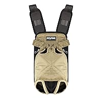 Pettail Kangaroo Bag for Dogs, Wide Straps Shoulder Pads, Adjustable Legs, Pet Backpack, Carrier Bag, Hiking, Camping, Size M, Beige and Shoulder Pad