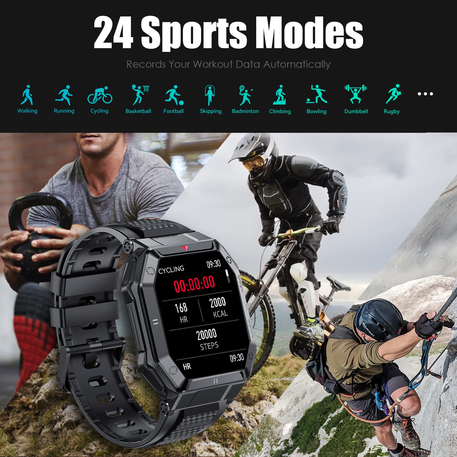 Military Smart Watch for Men with Call (Answer/Make) Outdoor Tactical Sports Watch Rugged 1.85