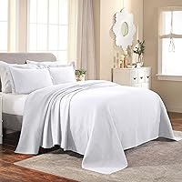Cotton Fleur De Lis Bedspread Set, Warm Blankets, All-Season Bedding, Bedroom Decor, Decorative Boho Medallion Coverlet, Includes 1 Bedspread, 1 Pillow Sham, Twin, White