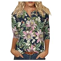 Summer Tops for Women 2024 Trendy 3/4 Sleeve Button V Neck Shirts Going Out Tops Dressy Casual Blouses Tees