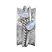 Spinner Ring|| Moonstone Gemstone Two Spin Band Textured Design 925 Sterling Silver Handmade Handmade Finish Meditation Fidget Ring