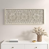 INK+IVY Handmade Rice Paper Textured Wall Art, Glass Covered Geometric Medallion Framed Wall Art, Unique Modern Abstract Shadow Box, Linen Back, Easy To Hang, Boho Bedroom - Off-White Henna