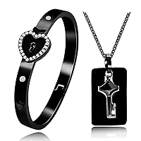 Shield Key Pendant Necklace and Lock Bracelet for Girls Boys Couple Necklace Bracelet Set for Men and Women Anniversary Birthday Gift, You Hold the Key to My Heart Y473/Y474