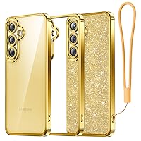 Meifigno Candy Series Case Designed for Samsung Galaxy S24 6.2 Inch, [Military Grade Protection] [Glitter Card & Wrist Strap] Full Camera Lens Protection Designed for Samsung Galaxy S24, Gold