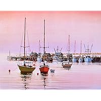 Sailing Boating Harbor Site Art Print by Kerry Hallam size 16x20 inches Unframed 50437