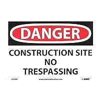 D248R DANGER - CONSTRUCTION SITE NO TRESPASSING Sign - 10 in. x 7 in. Rigid Plastic, Danger Signage, Black/White Text on White/Red Base, 7 x 10