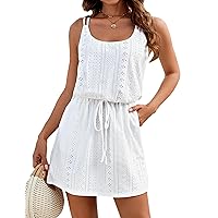 Blooming Jelly Womens Hollow Out Swimsuit Cover Up Criss Cross Back Swim Coverup Spaghetti Strap Boho Summer Dress 2024