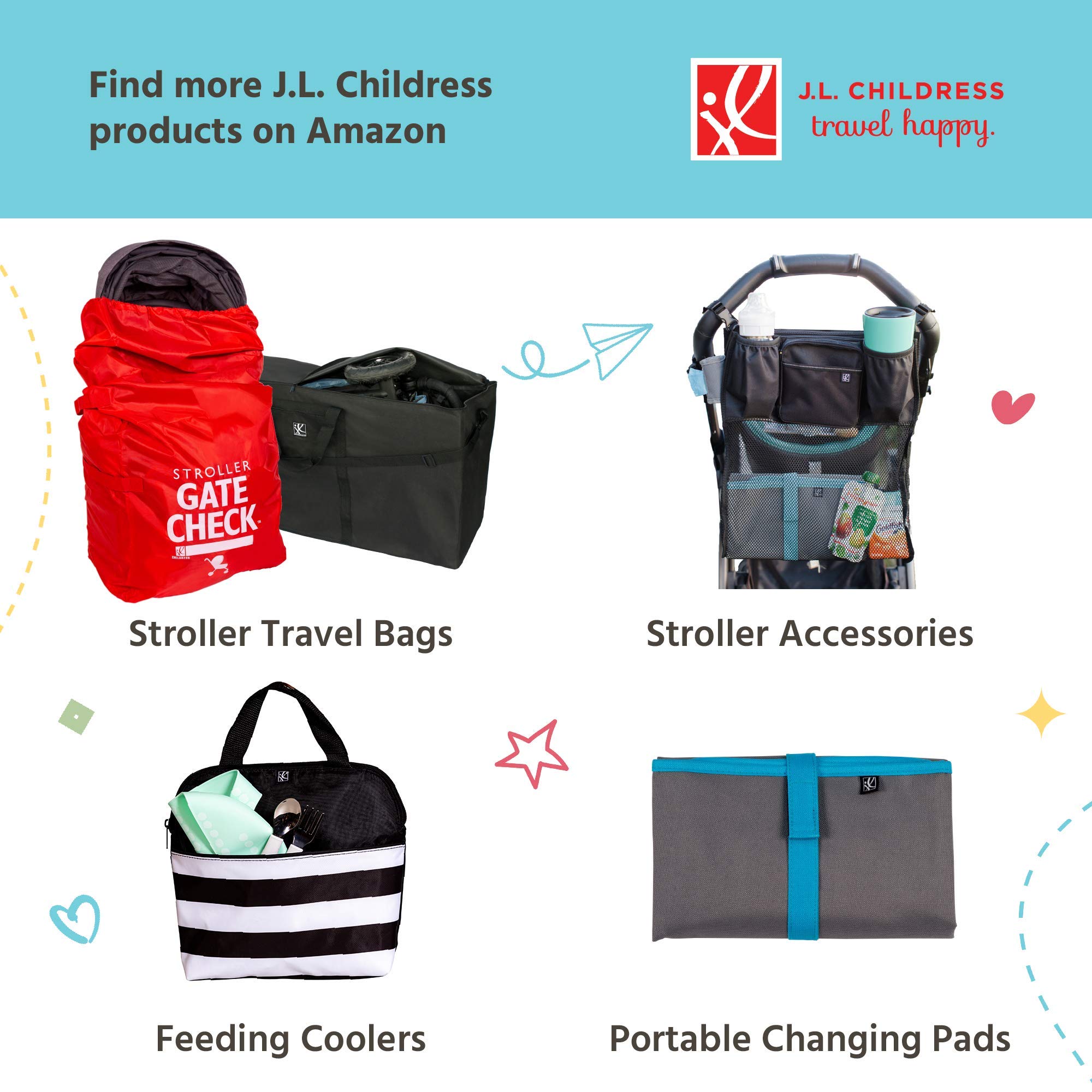 J.L. Childress DELUXE Go-Go Travel Bag for Backless Booster Seats and Compact Strollers - Fits gb Pockit and BabyZen Yoyo - Booster Seat Travel Bag - Grey