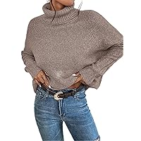Sweaters for Women -Pullovers Turtleneck Flounce Sleeve Sweater Sweaters for Women (Color : Khaki, Size : X-Small)