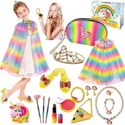 Heyzeibo Princess Dress Up Clothes & Pretend Play, Pretend Makeup Starter Kit with Purse, Crown, Shoes Jewelry for 3-12 Years Old Girls Toddler Birthday Halloween Christmas Costumes Party