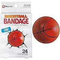 BioSwiss Bandages, Basketball Shaped Self Adhesive Bandage, Latex Free Sterile Wound Care, Fun First Aid Kit Supplies for Kids, 24 Count