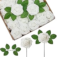 InnoGear Artificial Roses Flowers, 50 Pcs White Fake Roses for Decoration DIY Wedding Bouquets Centerpieces Bridal Shower Party Valentine's Day Christmas Xmas