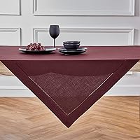 Solino Home Square Linen Table Throw 52 x 52 Inch – Classic Hemstitch, 100% Pure European Flax Linen Burgundy Tablecloth – Machine Washable Square Table Cover for Summer, Indoor, Outdoor