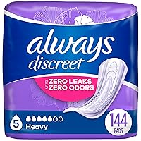 Always Discreet Adult Incontinence & Postpartum Incontinence Pads for Women, Heavy Absorbency 48 Count x 3 Packs (144 Count total) (Packaging May Vary)
